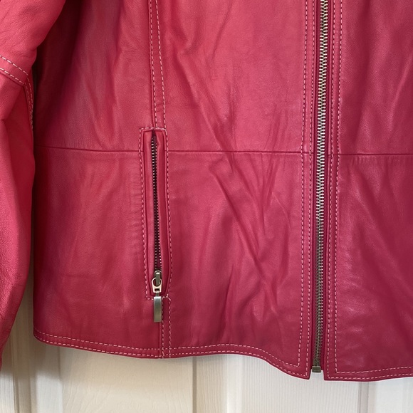 Pink collarless leather jacket - Picture 2 of 5